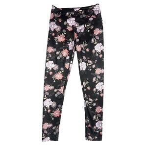 SO Women's XS Black Floral Print High Rise Active Leggings Stretch Yoga Pants